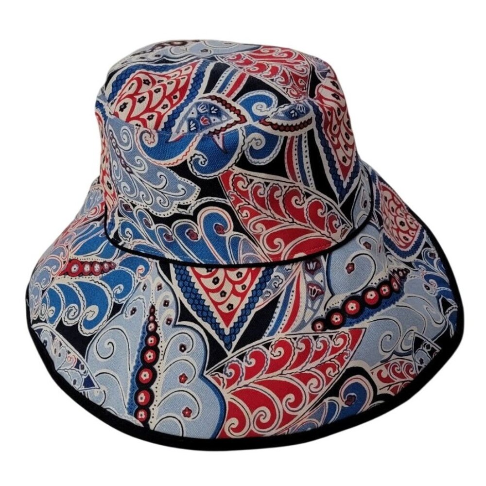 Vera Bradley Reversible Bucket Hat Red & Blue Paisley Floral Print Wide Brim - Picture 5 of 9